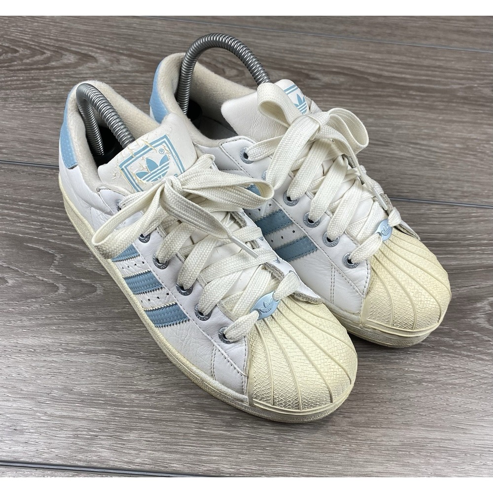 Adidas Women's Low Top Superstar Classic Shell Top Sneakers White Blue Size 6‎